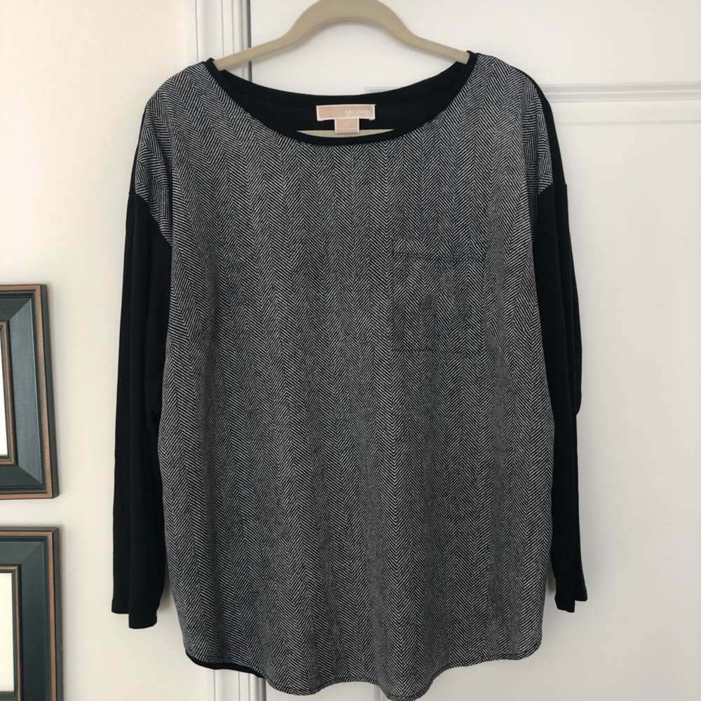 Michael Kors Black Herringbone Shirt Sz 1X EUC